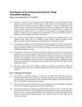 Final Report of the Forty-Second Antarctic Treaty Consultative Meeting Prague, Czech Republic, 2–11 July 2019