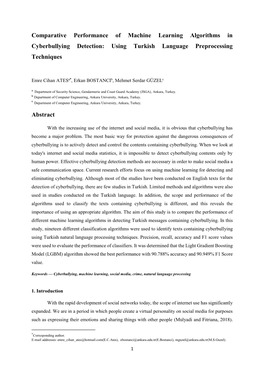 Comparative Performance of Machine Learning Algorithms in Cyberbullying Detection: Using Turkish Language Preprocessing Techniques