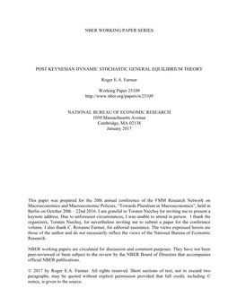 Nber Working Paper Series Post Keynesian Dynamic