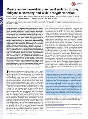 Marine Ammonia-Oxidizing Archaeal Isolates Display Obligate Mixotrophy and Wide Ecotypic Variation