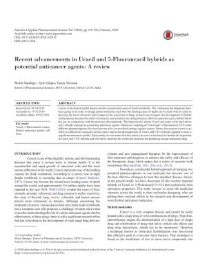 Recent Advancements in Uracil and 5-Fluorouracil Hybrids As Potential Anticancer Agents: a Review
