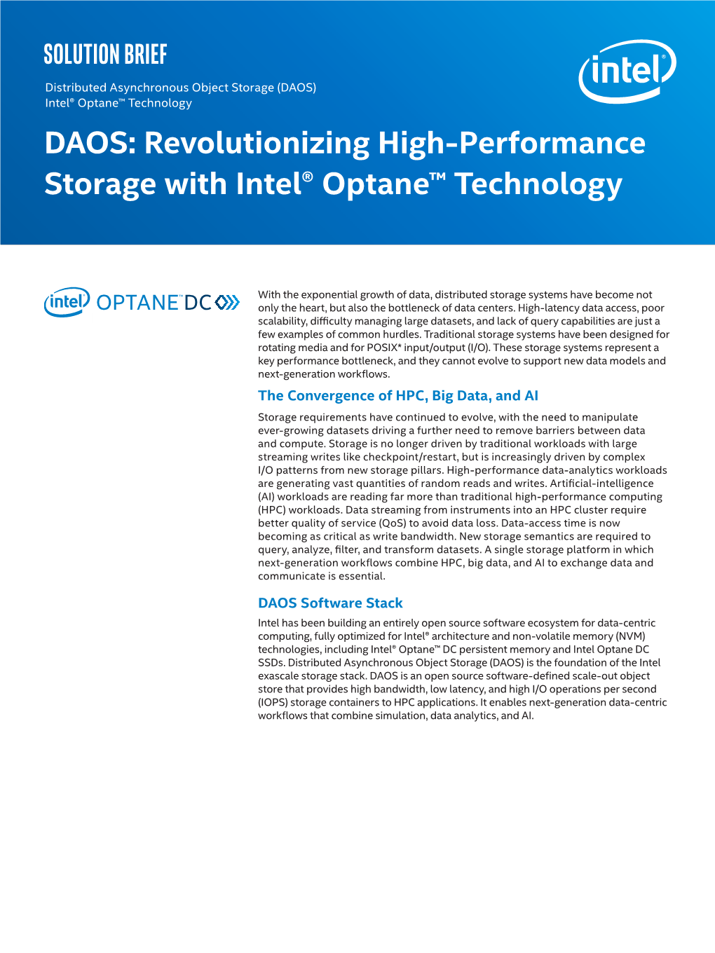 DAOS: Revolutionizing High-Performance Storage with Intel® Optane™ Technology