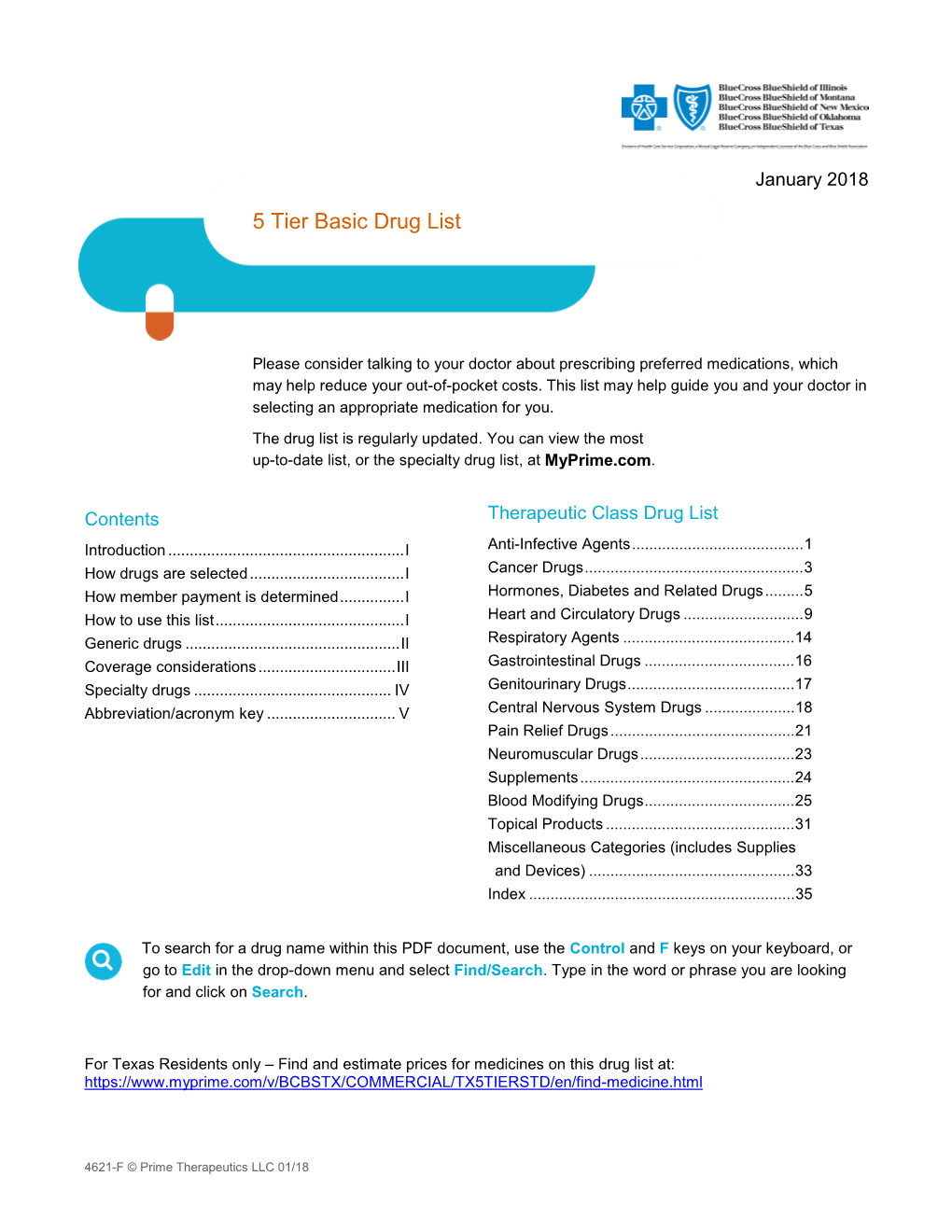 Blue Cross and Blue Shield January 2018 5 Tier Basic Drug List