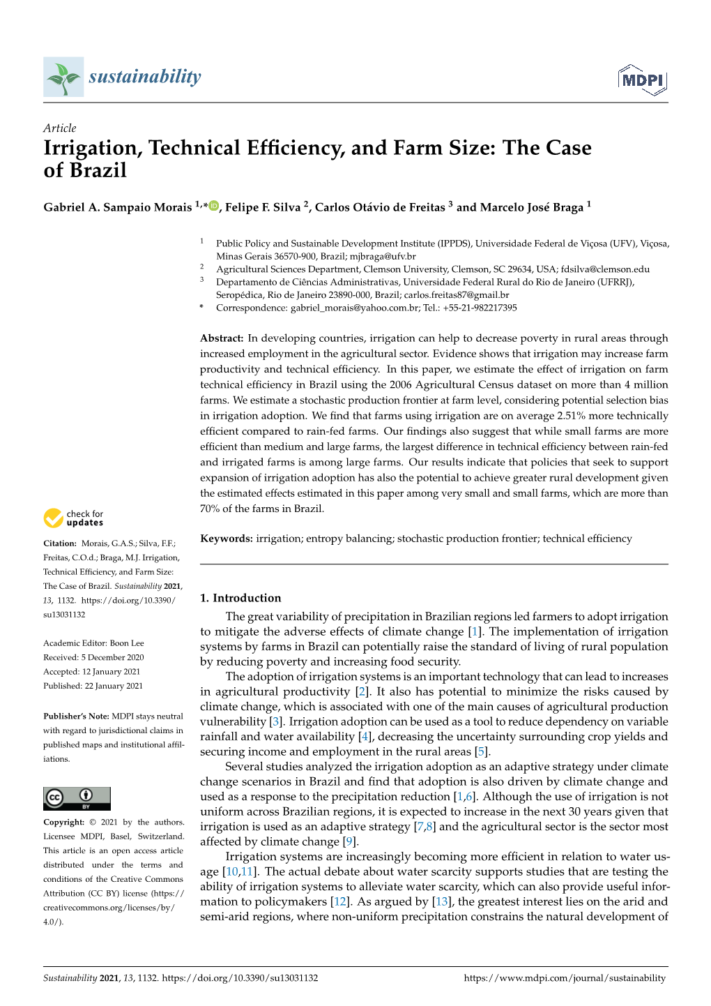 Irrigation, Technical Efficiency, and Farm Size: the Case of Brazil