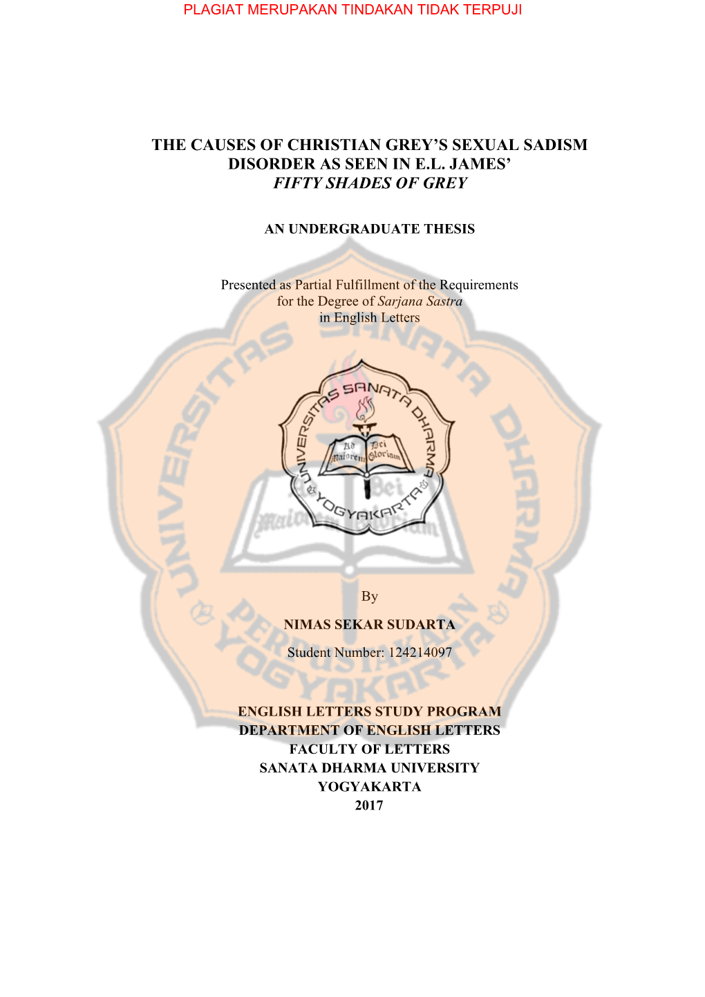 The Causes of Christian Grey's Sexual Sadism Disorder As Seen in E.L