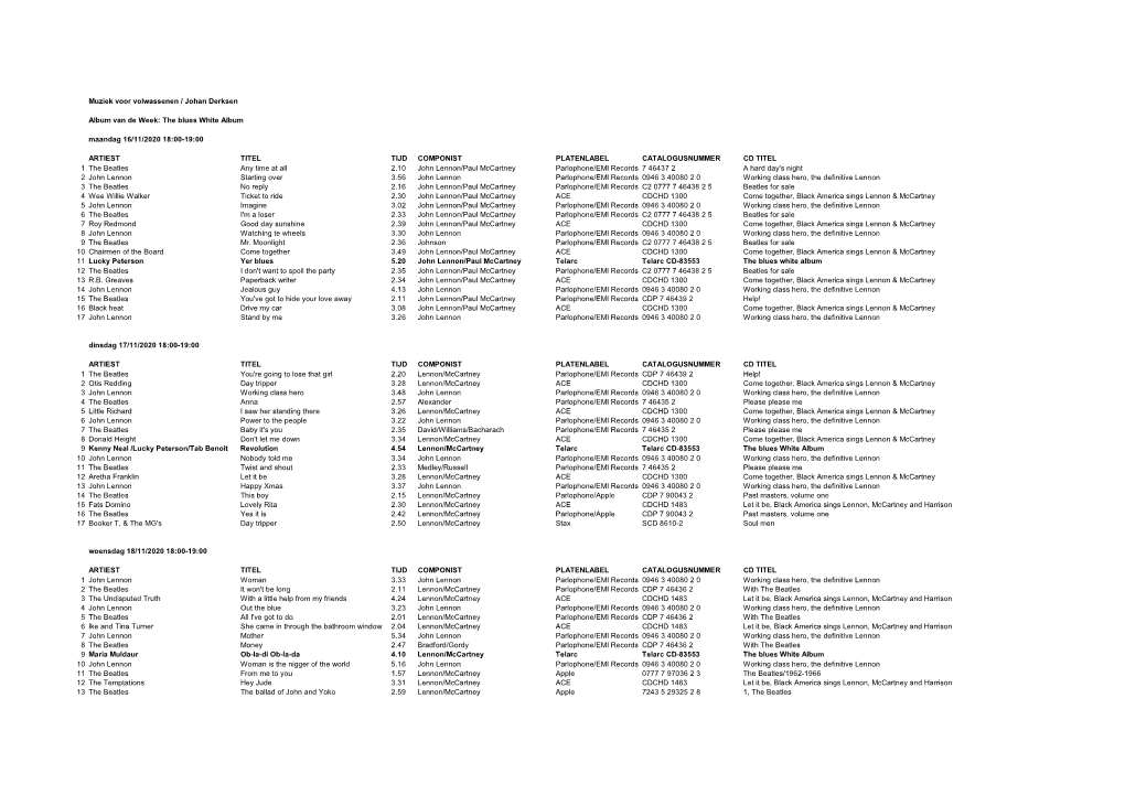 Muziek Voor Volwassenen 2020 Week 47