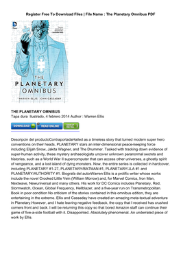 Register Free to Download Files | File Name : the Planetary Omnibus PDF