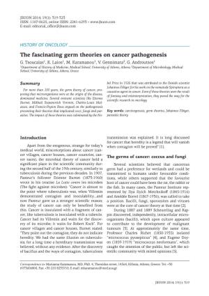 The Fascinating Germ Theories on Cancer Pathogenesis G