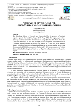 Pathways of Development for Qiándōng Hmongic Aspirated Fricatives
