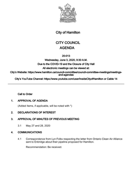 City of Hamilton Agenda Package
