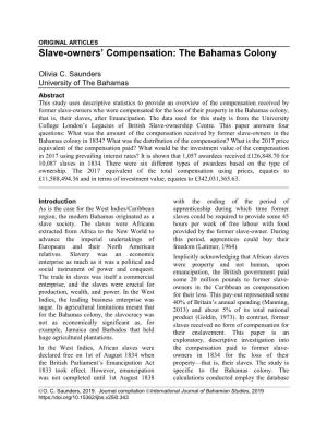 Slave-Owners' Compensation: the Bahamas Colony