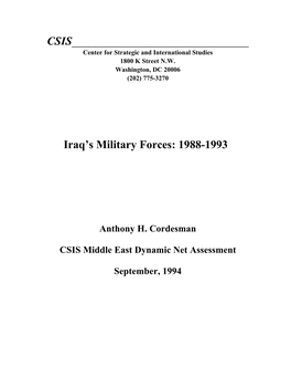 Iraq's Military Forces: 1988-1993
