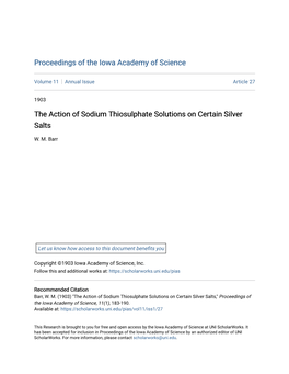The Action of Sodium Thiosulphate Solutions on Certain Silver Salts