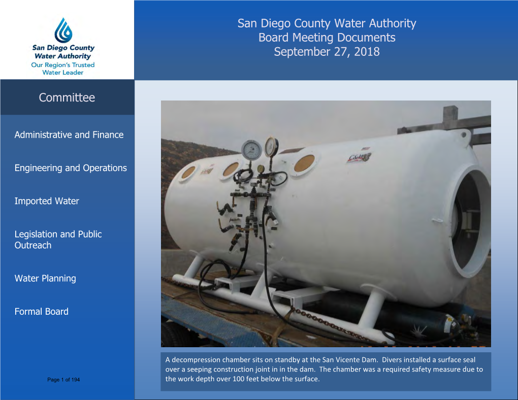 Committee San Diego County Water Authority Board Meeting