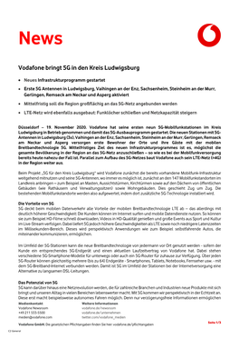Vodafone Bringt 5G in Den Kreis Ludwigsburg