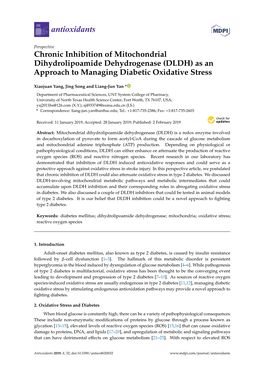 Chronic Inhibition of Mitochondrial Dihydrolipoamide Dehydrogenase (DLDH) As an Approach to Managing Diabetic Oxidative Stress
