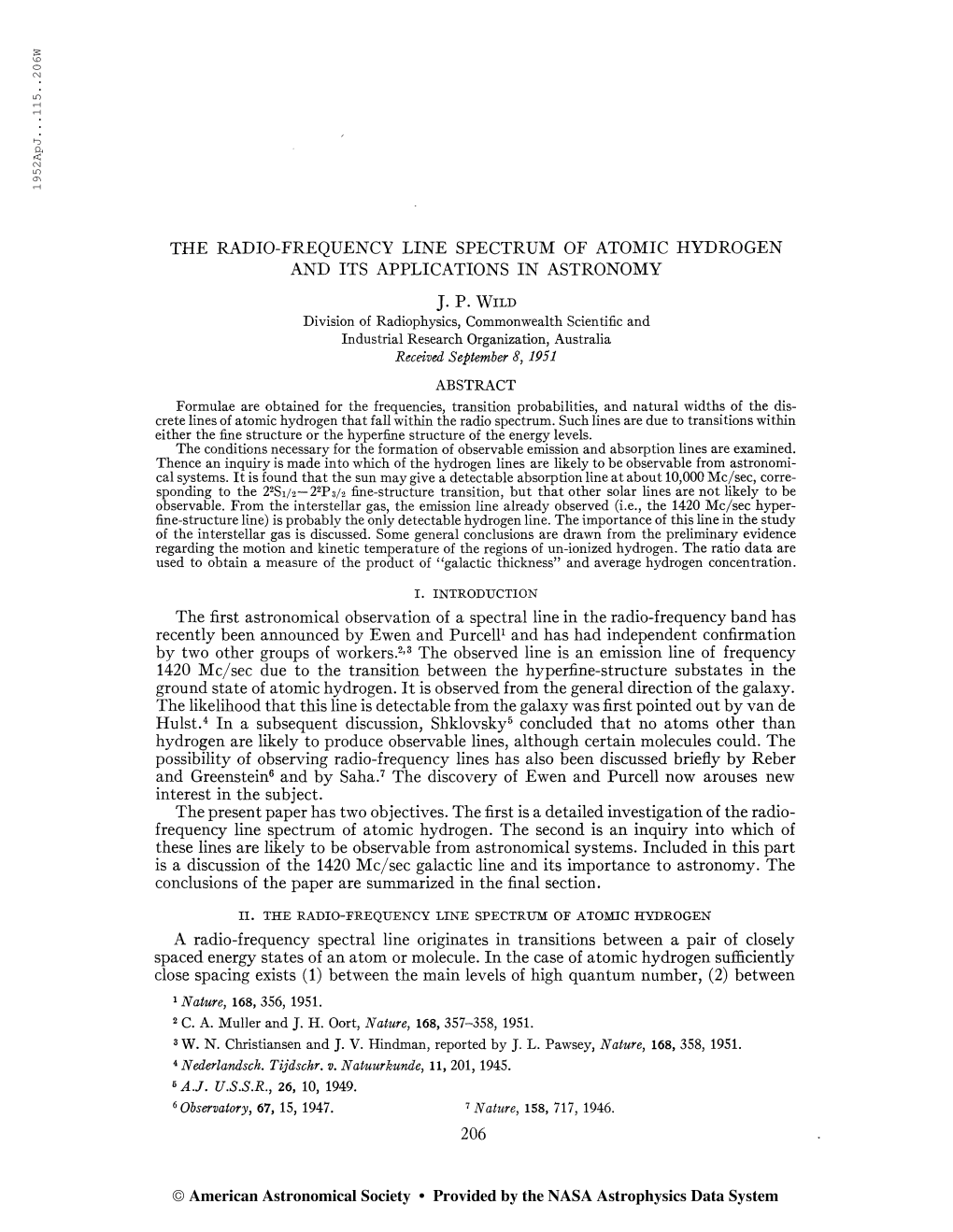 The Radio-Frequency Line Spectrum of Atomic Hydrogen and Its Applications in Astronomy