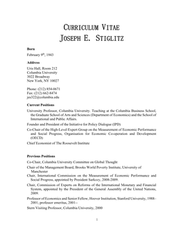 Curriculum Vitae Joseph E. Stiglitz