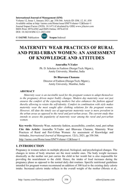 Maternity Wear Practices of Rural and Peri-Urban Women an Assessment