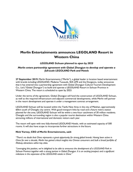 Merlin Entertainments Announces LEGOLAND Resort in Western China