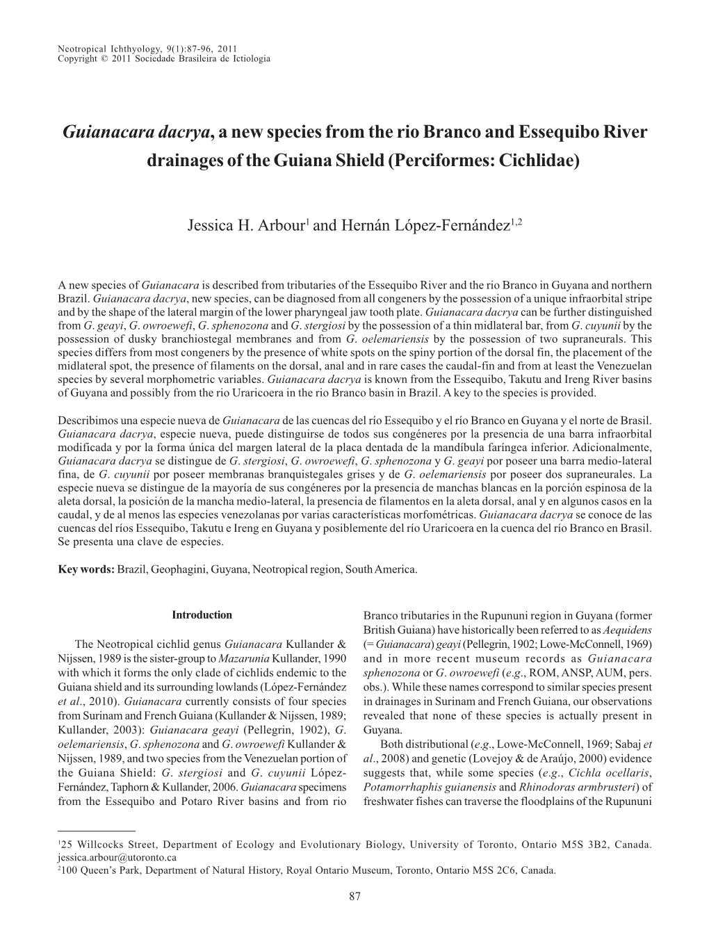 Guianacara Dacrya, a New Species from the Rio Branco and Essequibo River Drainages of the Guiana Shield (Perciformes: Cichlidae)