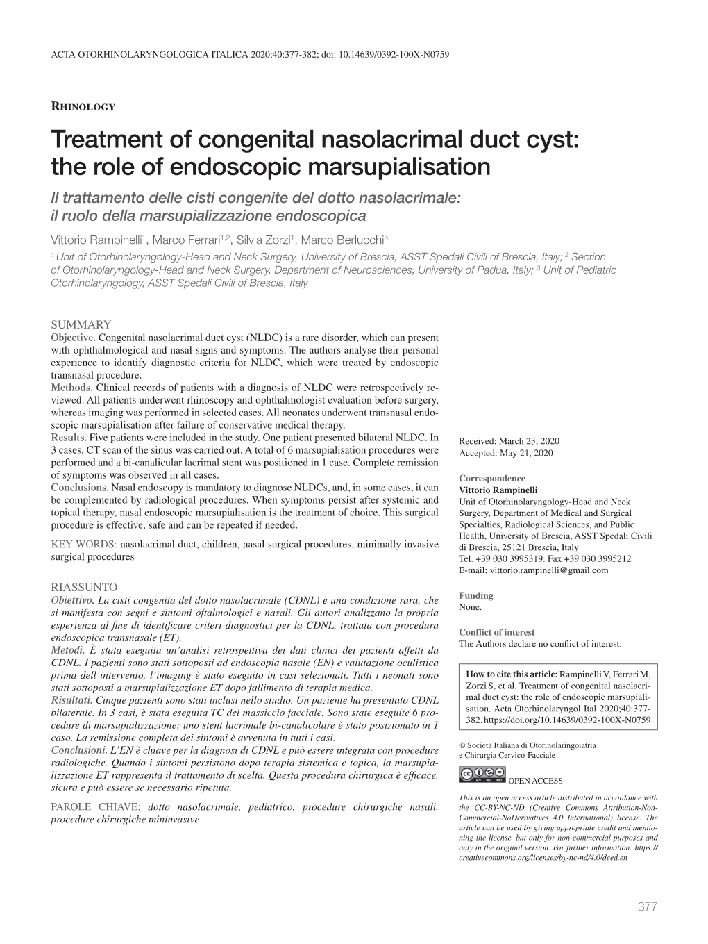 Treatment Of Congenital Nasolacrimal Duct Cyst The Role Of Endoscopic