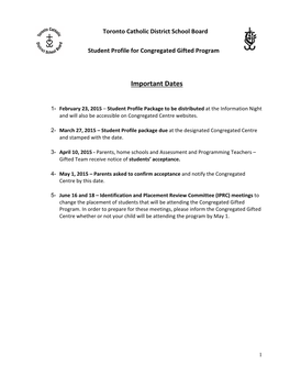 Congregated Program Student Profile 2015