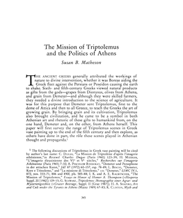 The Mission of Triptolemus and the Politics of Athens , Greek, Roman and Byzantine Studies, 35:4 (1994:Winter) P.345