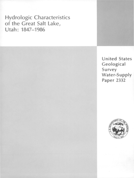 Hydrologic Characteristics of the Great Salt Lake, Utah: 1847-1986
