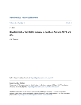 Development of the Cattle Industry in Southern Arizona, 1870' and 80'S