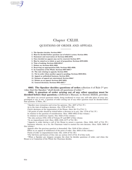 Chapter CXLIII. QUESTIONS of ORDER and APPEALS