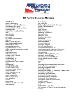 500 Festival Corporate Members