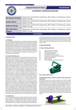 AUTOMATIC OPERATED HACKSAW Original Research Paper Mr