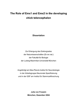 The Role of Emx1 and Emx2 in the Developing Chick Telencephalon