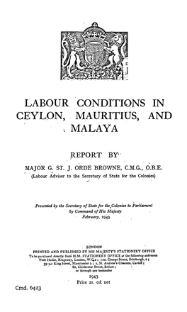 Labour Ceylon, Conditions M.Auritius, Malaya In