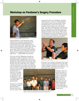 Workshop on Perelman's Surgery Procedure