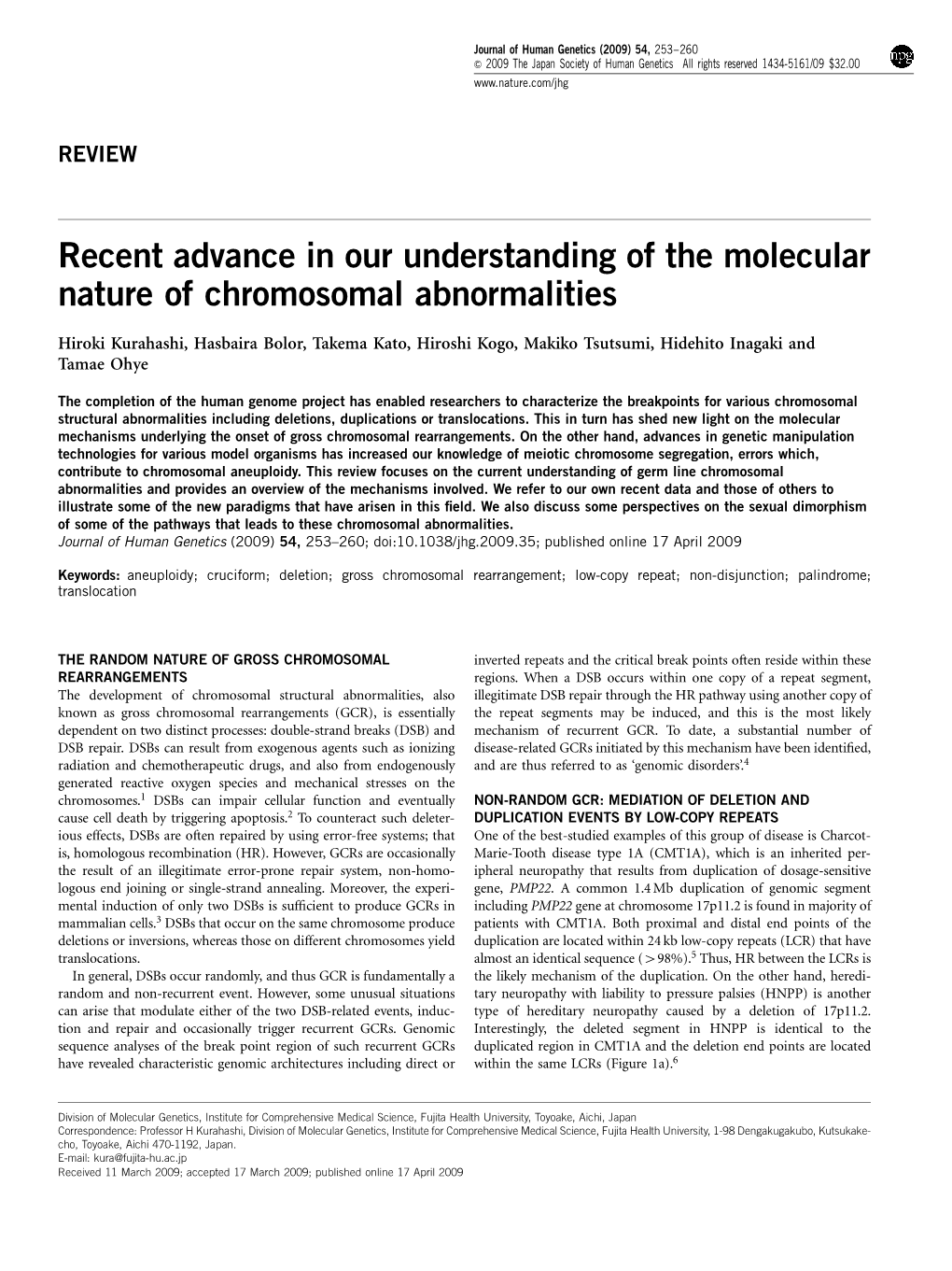 Recent Advance in Our Understanding of the Molecular Nature of Chromosomal Abnormalities