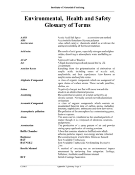 Environmental, Health and Safety Glossary of Terms