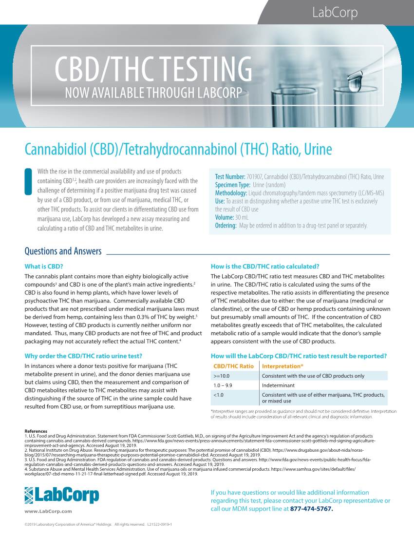 Cbd/Thc Testing Now Available Through Labcorp