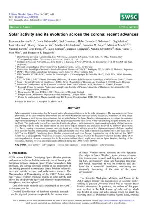 Solar Activity and Its Evolution Across the Corona: Recent Advances