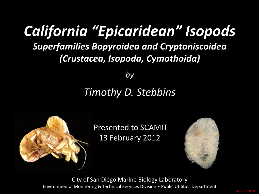 California “Epicaridean” Isopods Superfamilies Bopyroidea and Cryptoniscoidea (Crustacea, Isopoda, Cymothoida)