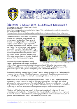 Matches –3 February 2010 – Leeds United 1 Tottenham