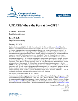 UPDATE: Who's the Boss at the CFPB?