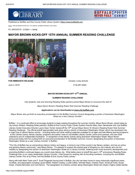 Mayor Brown Kicks-Off 15Th Annual Summer Reading Challenge