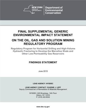 Findings Statement for Final SGEIS on Regulatory Program for Horizontal