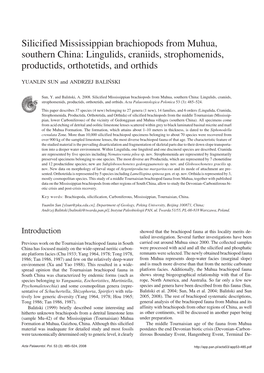 Silicified Mississippian Brachiopods from Muhua, Southern China: Lingulids, Craniids, Strophomenids, Productids, Orthotetids, and Orthids