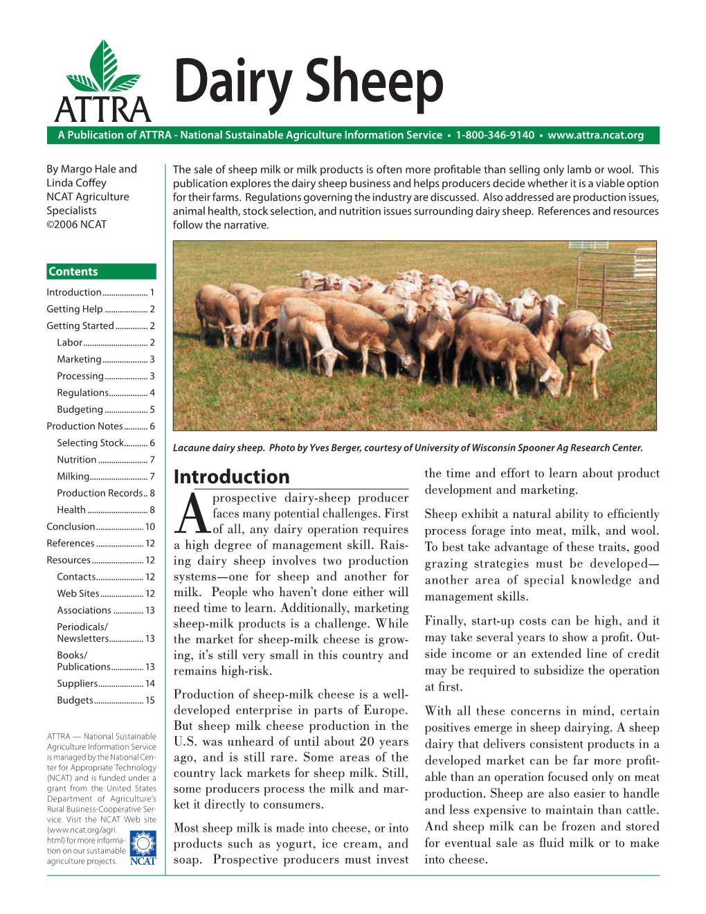 Dairy Sheep a Publication of ATTRA - National Sustainable Agriculture Information Service • 1-800-346-9140 •