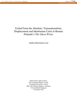 Transnationalism, Displacement and Identitarian Crisis in Roman Polanski‟S the Ghost Writer