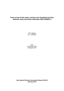 (2012) Trawl Survey of Middle Depth Species in Southland and Sub