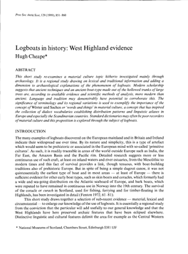 Logboats in History: West Highland Evidence Hugh Cheape*